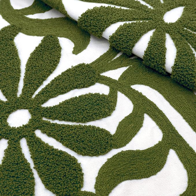 Alysheer Floral Embroidered Throw Pillow Cover 18"x18" 1pc, Olive Green