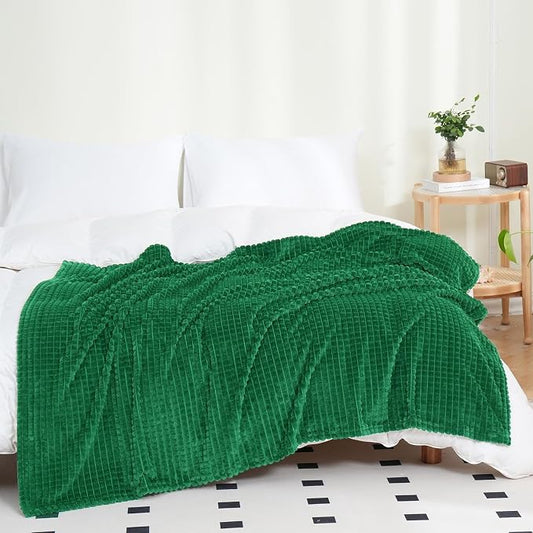 Puncuntex Fleece Blanket Classic Green 108"×90" with Square Grid Design | Super Soft Plush Cozy Flannel Throw Blanket Luxury for Couch Sofa Chair