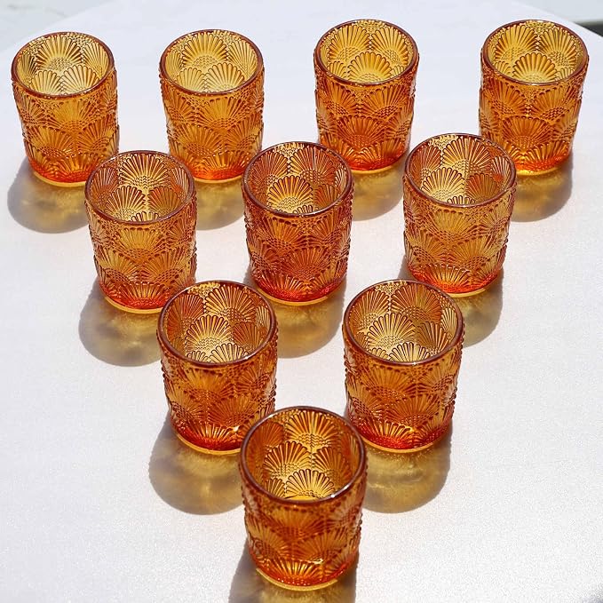 Woho 24pcs Amber Votive Candle Holder, Vintage Tealight Candle Holder Decor