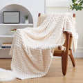 EXQ Home Fleece Blanket Throw XL for Couch or Bed - 3D Imitation Turtle Shell Jacquard Decorative Blankets - Cozy Soft Lightweight Fuzzy Flannel Blanket Suitable for All Seasons(50"×70",Beige)