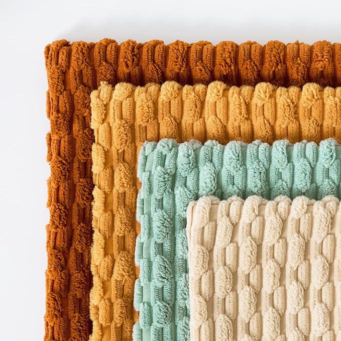 Kevin Textile Decorative Pillow Covers 18x18 Inch Set of 4 Soft Boho Corduroy Throw Pillow Cases Mix and Match Colors Plush Texture Throw Pillows for Sofa Couch Bedroom Home Decor Orange/Teal