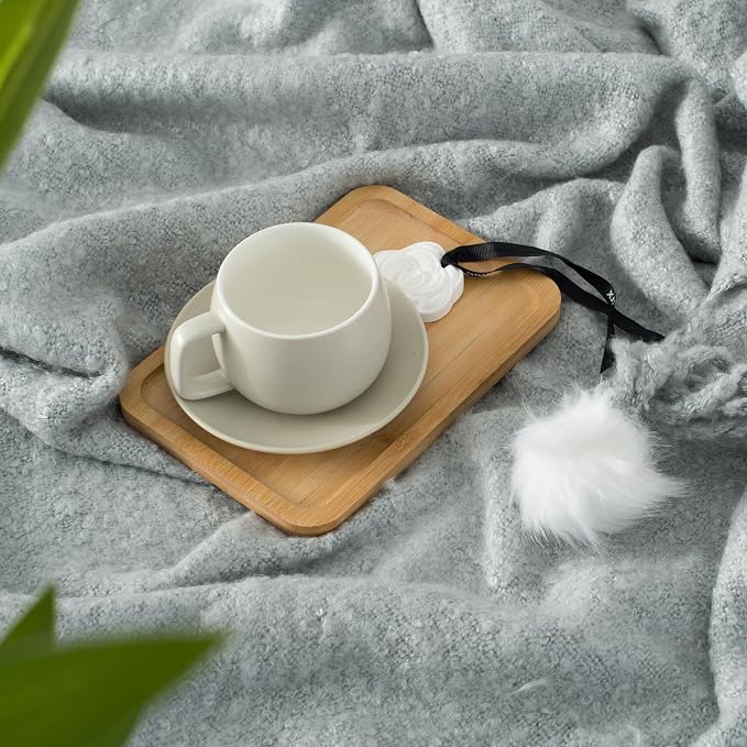Grey Pom Pom Throw Blanket for Couch, 50"X60" Soft Lightweight Knitted Farmhouse Decorative Blankets for Bed and Sofa