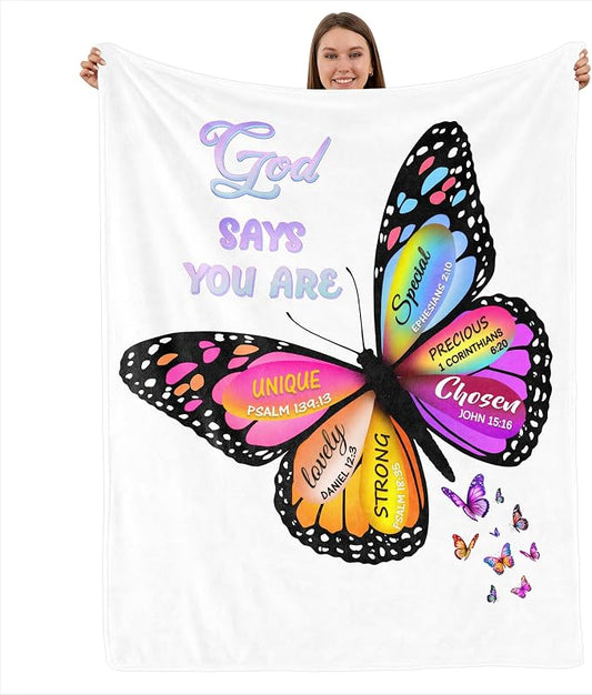 Christian Butterfly Blanket Inspirational Gift for Women, Soft Cozy Throw Blankets, Religious Gifts for Mom Wife Grandma Sister Friend Home Decor
