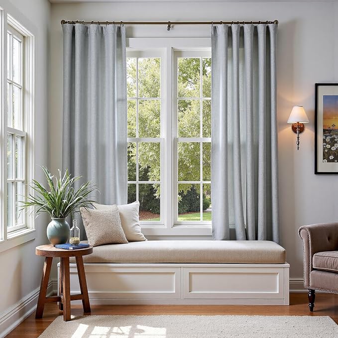 jinchan Custom Size Curtain Grey Linen Blend Curtain 1 Panel for Bedroom Living Room, Light Filtering Farmhouse Drape with Rod Pocket Back Tab (Grey)