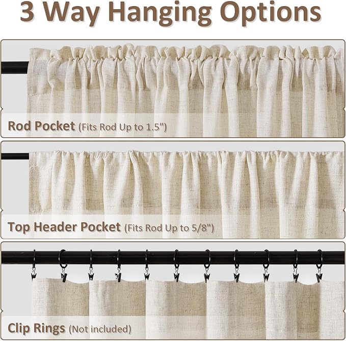 Warm Beige Linen Curtains 84 Inches Long 2 Panel Set Rod Pocket Semi Sheer Dining Room Cozy Bedroom Decor Cotton Look Country Rustic Farmhouse Boho Curtains 52x84