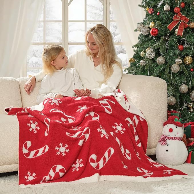 Snuggle Sac Christmas Throw Blanket Fairy Isle Candycane 50x60 inches, Ultra Soft Cozy Gift Throw Blanket for Couch, Sofa and Bed for Xmas