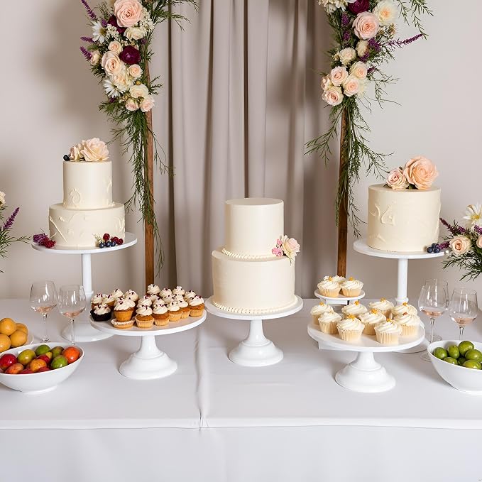 HBlife 3-PCS White Cake Stand Set (8"/10"/12" Plate) for 6-10 Inch Cakes, Perfect Dessert Table Display Set, Cupcake&Cake Stands for Party, Wedding, Birthday, Baby Shower, Anniversary (Metal) | Interchangeable Bases&Plates, Dessert Table Display, Cupca...