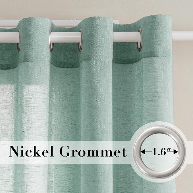 H.VERSAILTEX Linen Curtains Nickel Grommet Natural Linen Semi-Sheer Curtains 2 Panels Privacy Added Premium Soft Rich Material Drapes for Bedroom/Livingroom - 52x63 - Inch - Sea Mist