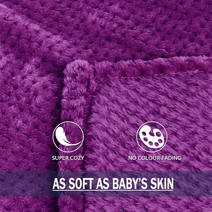 Exclusivo Mezcla Fleece Throw Blanket Extra Large, Super Soft and Warm Blankets for Couch, Sofa and Bed Waffle Textured, Cozy, Fuzzy and Lightweight (Purple, 50x70 Inches) | Lightweight Soft Blanket for Sofa, Bed, Living Room, Plush Fluffy Throw for Ho...