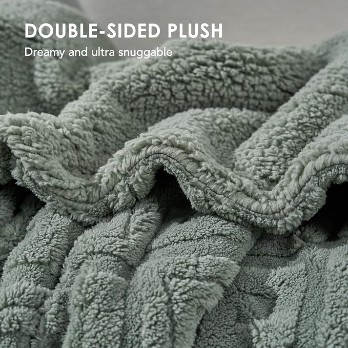 EverGrace Jacquard Reversible Sherpa Throw Blanket, 50" x 60", Sage Green | Jacquard Sherpa Throw Blanket, Super Soft, Cozy Plush Blanket, Reversible Thick Warm Throw for Bed, Sofa, Living Room