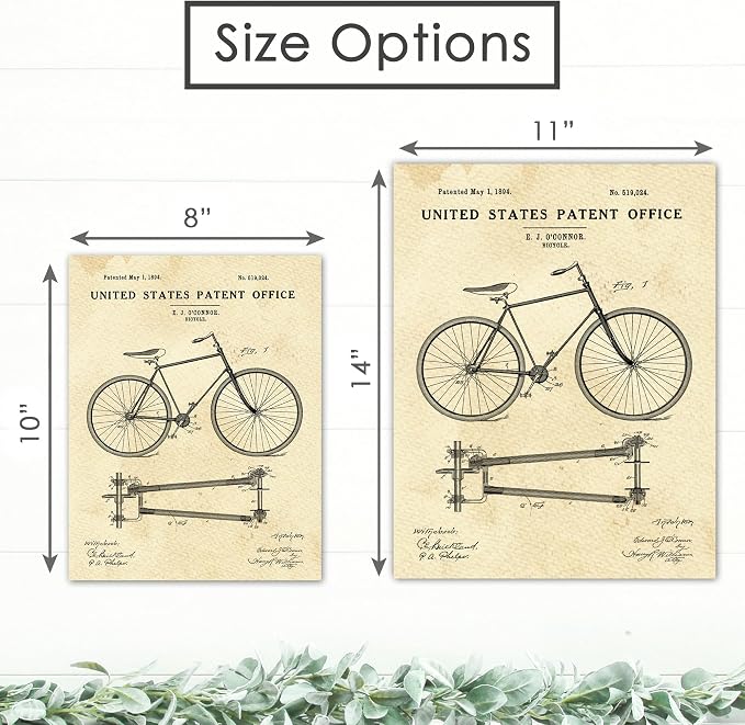 Bicycle Patent Print Wall Art - Unframed - 8x10 | Set the Wheels of Nostalgia in Motion with Classic Art Prints | Wall Décor for Cycling Enthusiasts, Man Caves, or Retro-Themed Spaces | Home Décor