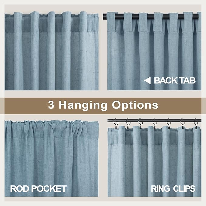Light Blue Curtains 38 Inch Wide for Living Room 2 Panels Back Tab Rod Pocket Lightweight Semi Sheer Linen Skinny Small Curtains for Windows Farmhouse Bedroom Decor Grey Blue Gray Width 38 x 96 Long
