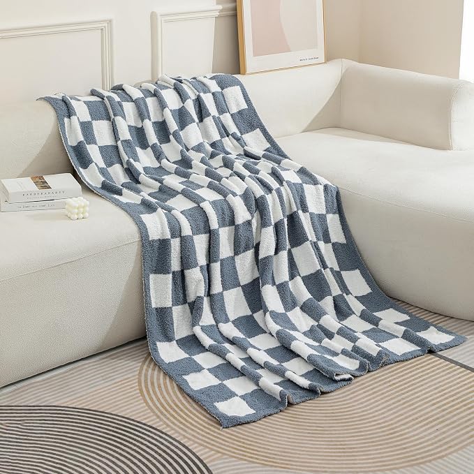 bearberry Soft Plush Throw Blanket for Couch, Cozy Warm & Lightweight | Knitted Fluffy Checkered Comfort Home Decor Gift for Women Mom Her, Sofa Chair Bed, 60x80in, Charcoal Grey