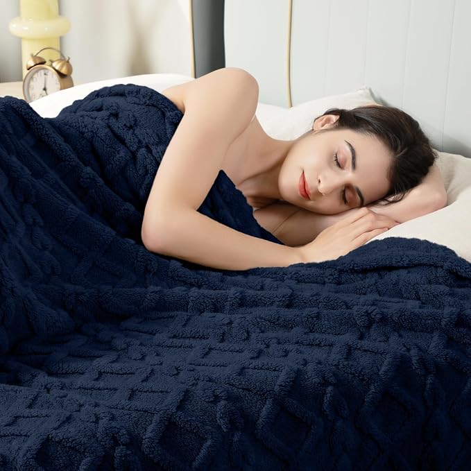Aganear Navy Throw Blanket - Cozy Soft Lightweight Fuzzy Blue Blanket for Women Warm Decorative Present for All Seasons, Portable Throw Blankets for Couch, Sofa, Bed, Car(60"x80", Navy)