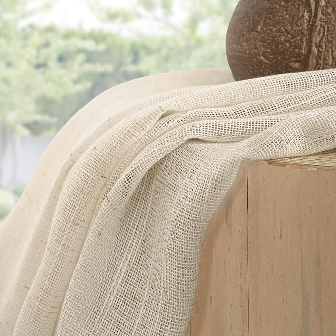 YoungsTex Linen Semi Sheer Curtains 45 Inches Long - Small Drapes Light Filtering with Rod Pocket Back Tab for Bathroom Windows Over Sink, Oatmeal, 2 Panels, 34 X 45 Inch