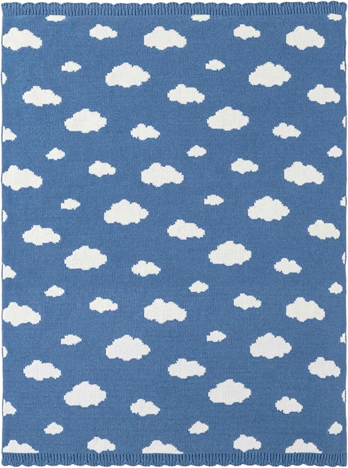 Berkshire Chenille Knit Throw Blanket,Ultra-Plush Reversible Soft Throw,Cozy Couch & Bed Blanket with Cute Pattern,Ideal Gift(30x40 Inches,Bouncy Clouds Harbor Blue)