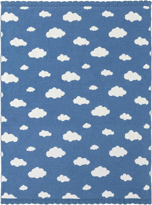 Berkshire Chenille Knit Throw Blanket,Ultra-Plush Reversible Soft Throw,Cozy Couch & Bed Blanket with Cute Pattern,Ideal Gift(30x40 Inches,Bouncy Clouds Harbor Blue)