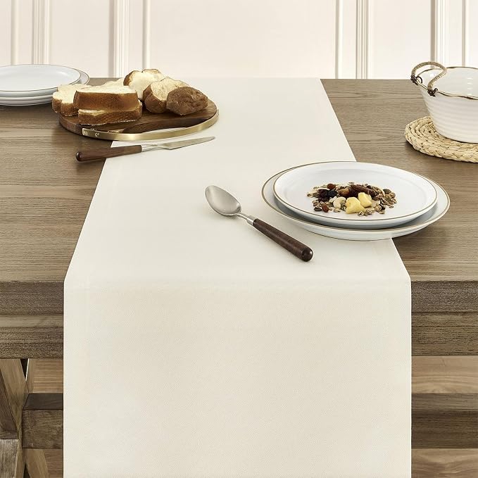 ZeeMart Basic Linen Style Table Runner, 14x36 Inch Ivory | Mitered Corner Design, Medium Weight Fabric, Rustic Farmhouse Style, Machine Washable Easy Care Everyday Table Scarf