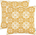 HWY 50 Mustard Yellow Decorative Throw Pillow Covers 18x18 Inch, Pack of 2 Embroidered Cotton Farmhouse Cushion Cover Pillow Case for Sofa Couch Living Room Bed Bedroon, Modern Pattern