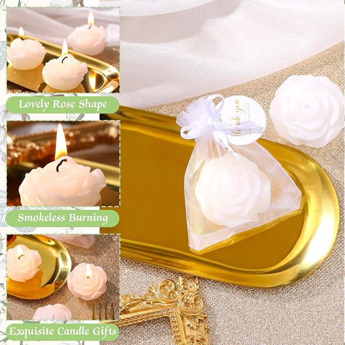 Treela 24 Set Rose Flower Candles, White Wedding Favors for Guests