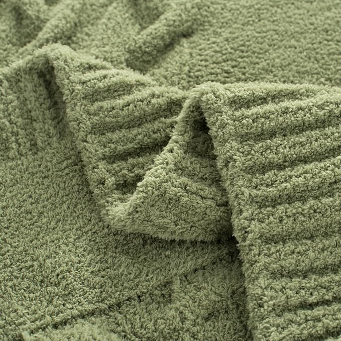 Chunky Knit Blanket Super Soft Cable Fluffy Microfiber Cozy Warm Winter Blankets for Couch Sofa Bed Twin Size 60"X80" Olive Green