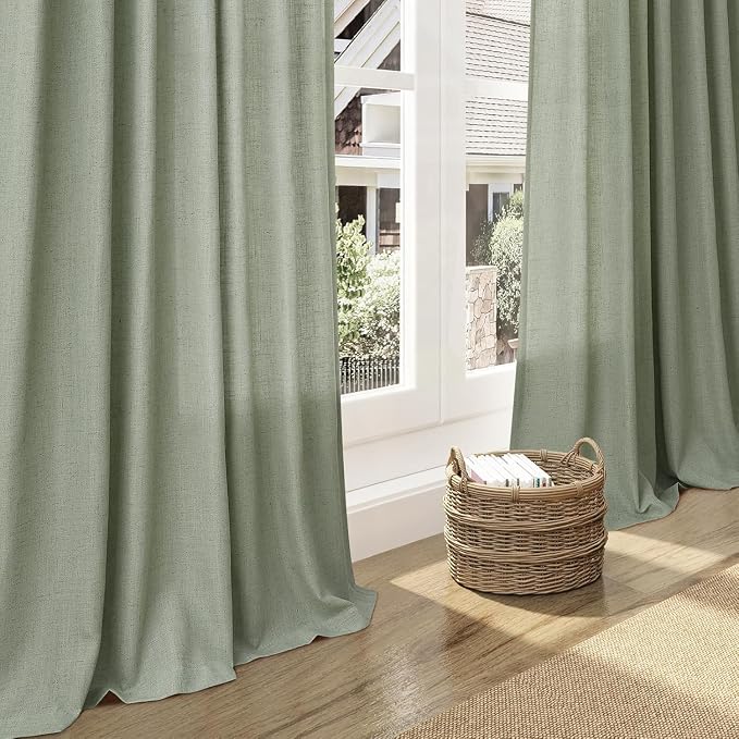 Desert Sage Linen Curtains for Living Room 126 Inches Long Light Filtering Semi Sheer Curtain Back Tab Rustic Farmhouse Decor Elegant Drapes Floor to Ceiling High Window for Bedroom 52x126, 2 Panels