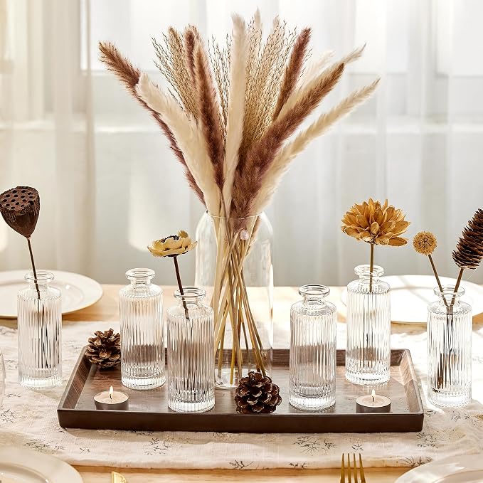 ComSaf Glass Small Bud Vases in Bulk 6 Pcs 5.2 Inch, Clear Flower Vases | Vintage Ribbed Style, Mini Bouquet Display, Wedding Centerpiece, Home Decor, Housewarming Gift, Valentine's Day, Mother's Day