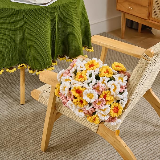 Longhui bedding Field of Daisies Hand Crochet Throw Blanket - 40 Inch Lightweight Floral Afghan, The Perfect Cute & Romantic Gift for Women, Girlfriend, Mom | Mother’s Day, Valentine‘s & Birthday