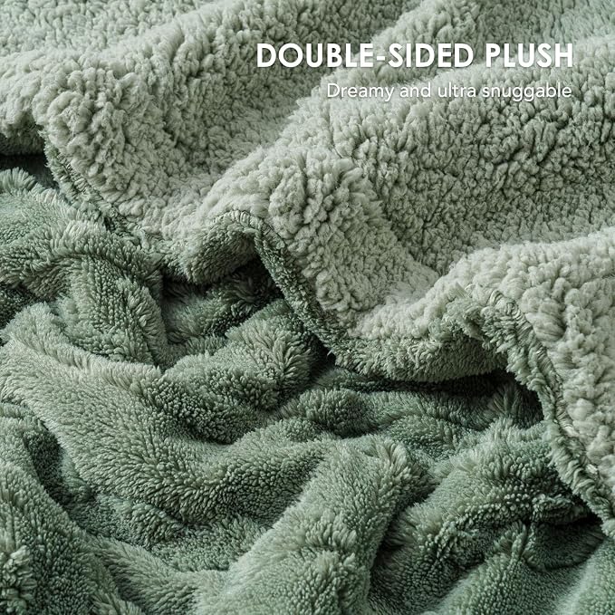 EverGrace Jacquard Reversible Sherpa Throw Blanket, 50" x 60", Sage Green | Jacquard Sherpa Throw Blanket, Super Soft, Cozy Plush Blanket, Reversible Thick Warm Throw for Bed, Sofa, Living Room