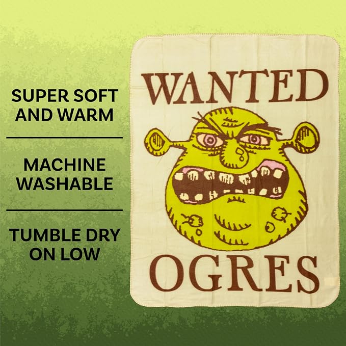 Silver Buffalo DreamWorks Shrek Wanted Ogres, Fleece Throw Blanket, 45x60in | Sign, Soft and Cozy, 180 GSM