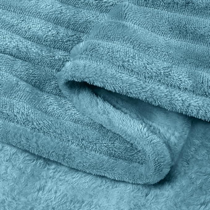BEDELITE 3D Ribbed Washed Blue Fleece Throw Blanket for Couch, 50x60 Inch | Soft Warm Decorative Fluffy Blanket, Cozy Plush Lightweight Fuzzy Throw Blanket for Bed Sofa Home Room Decor, Gift for Women