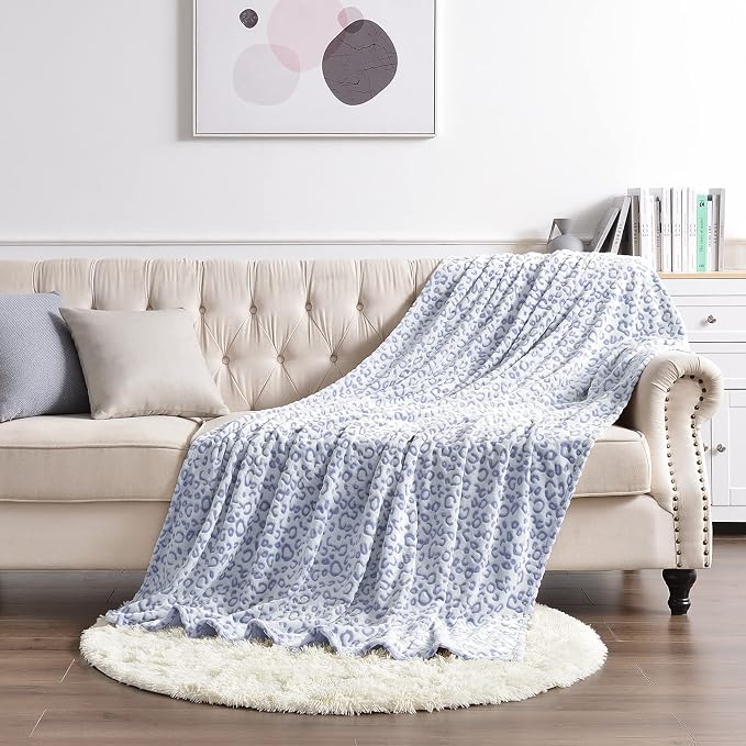 PLEASANT BOULEVARD | Leopard Throw Blanket Fleece, Premium Lightweight Cozy Warm Plush Microfiber Bedspread for Couch Sofa and Bed (Blue, King (108 x 90 inches))