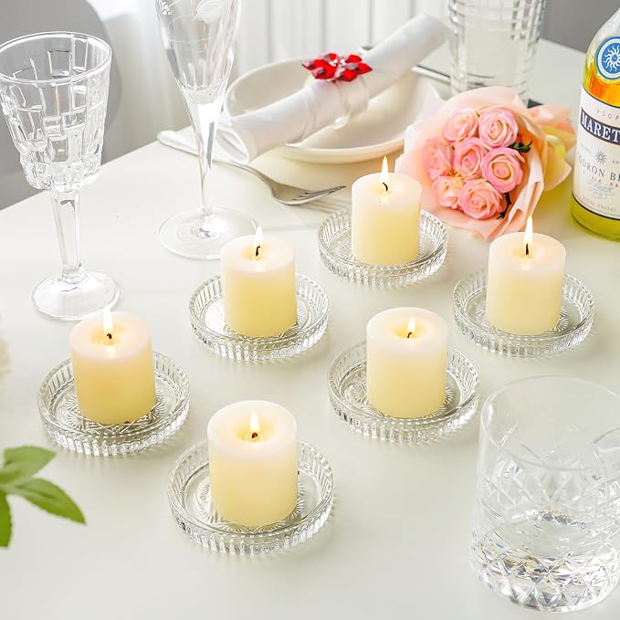 Set of 6 Pillar Candle Holders, Glass Candle Plates