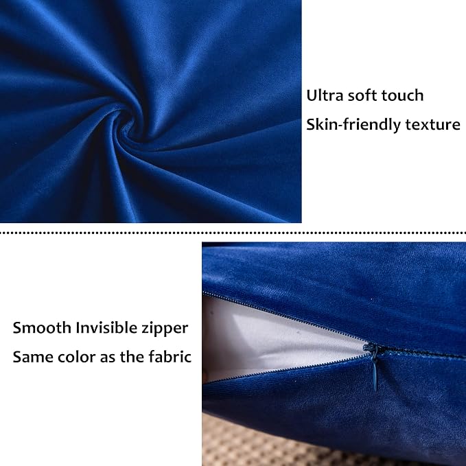 Stellhome Soft Velvet Throw Pillow Covers Square Decorative Cushion Covers for Bed Couch Sofa Bench, 18 x 18 inch (45 x 45 cm), Royal Blue, Pack of 2