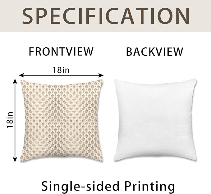 Hexagram Floral Pillow Covers 18x18, Vintage Brown Throw Pillow Covers | Cognac Brown, Set of 2, Farmhouse Neutral Decorative for Couch Pillows, Home Decor, Living Room, Bedroom, No Insert