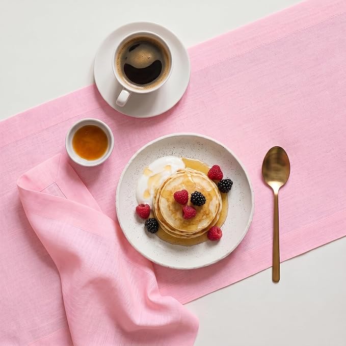 Solino Home 100% Pure Linen Table Runner Pink Lemonade, Fete 14 x 120 in | styles dining tables for meals and celebrations, European flax fibres, soft to the touch, Pink Lemonade, OEKO-TEX Certified