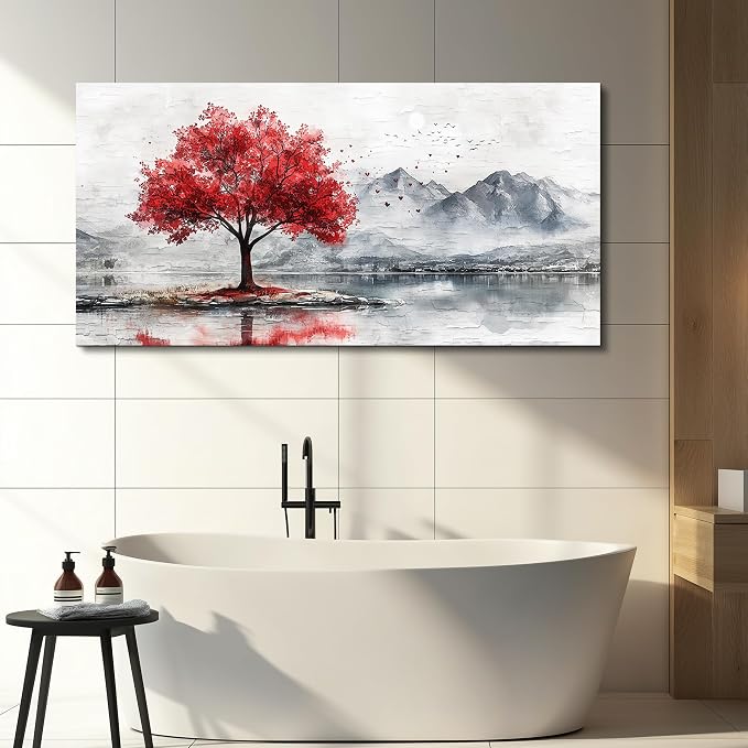 QIYILEXWART Canvas Wall Art For Living Room Large Wall Decor For Office Bedroom Decorations Red Tree Landscape Pictures Farmhouse Painting Artwork Room Wall Mural Aesthetic Home Decor 30x60 In