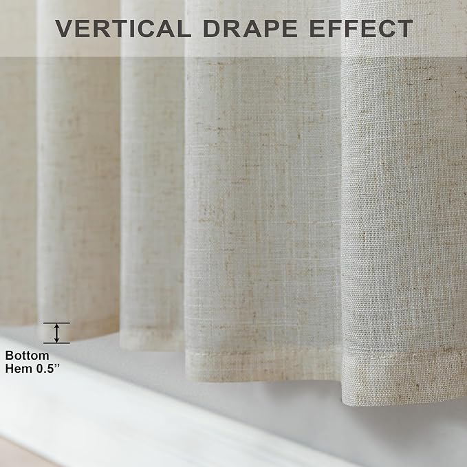 Pitalk Flax Linen Sheer Curtains & Drapes 38 Inch Wide Tan Beige Colored Curtains for Bedroom Living Room Picture Bay Window Sunroom Width 38 x 72 Long Pair Set 2 Panels Back Tab Rod Pocket