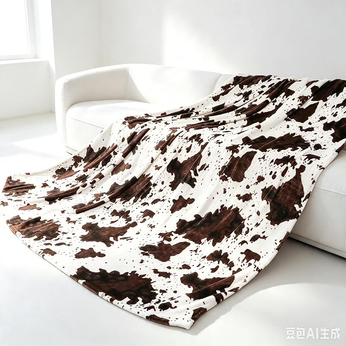 Queen Blanket for Bed, Full Size Fleece Blanket for Couples Adults, Cow Print Decor for Bedroom Living Room, Western Farmhouse Style Large Soft Fuzzy Throws for All Season, 90x90 Inches
