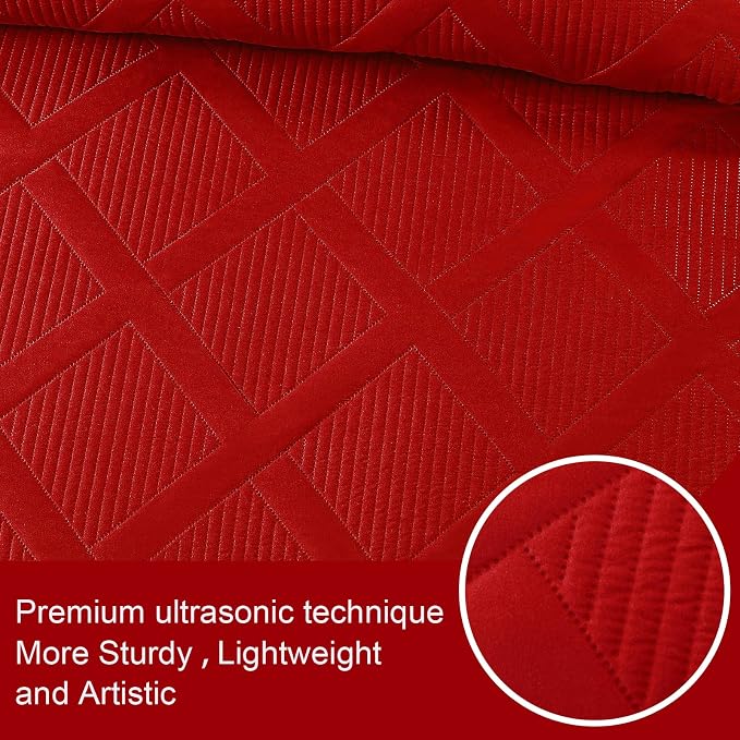 Exclusivo Mezcla California King Size Quilt, Red | Soft Bedspreads with 2 Pillow Shams, Modern Striped Pattern, Lightweight Bedding Set Coverlets for All Seasons, 112x104 Inch