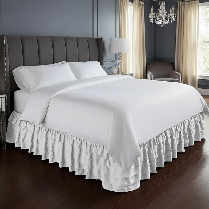 Elegant Comfort Luxurious 1500 Premium Hotel Quality Wrinkle and Fade Resistant Microfiber Multi-Ruffle Bed Skirt - 15inch Drop, Full, White