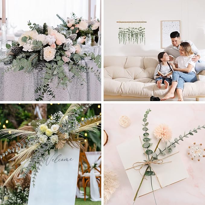 CEWOR 80pcs Artificial Eucalyptus Stems Fake Eucalyptus Leaves Stems Real Touch Leaf Branches for Flower Bouquet Wedding Easter Centerpiece Spring Home Office Decor (Pack of 2)
