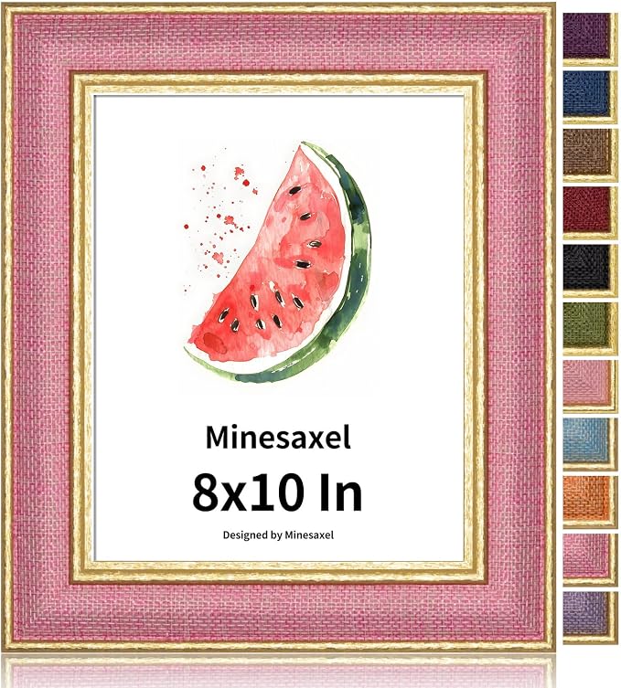 8x10 Picture Frame - Soft Pink Fabric & Vintage Gold Border HD Real Glass with Easel for Tabletop/Wall (Family Photos, Nursery Decor 1 Pack)