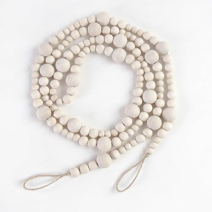 7ft Christmas Wooden Beads Garlands, Wood Color, Farmhouse Boho Home Decor