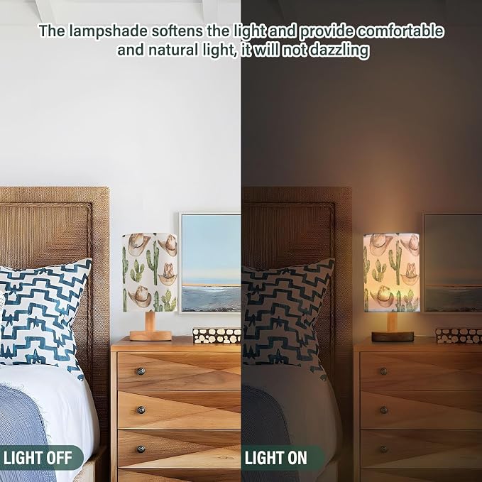 Bedside Table Lamp Western Cowboy Desert Cactus Nightstand Lamp with Wood Desk Lamps for Bedroom Living Room Nursery Office Home Decor