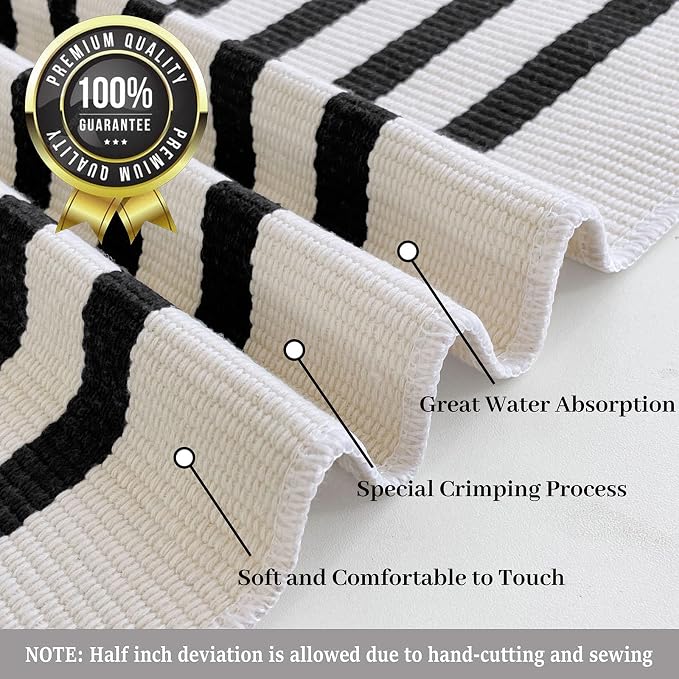 KILOCOCO Beige Striped Rug 2.3'x3.6' Indoor Outdoor Rugs Front Door Mat | Cotton Washable Striped Front Porch Rug, Woven Layered Doormats, Welcome Mat for Entryway, Low Pile Kitchen Rugs
