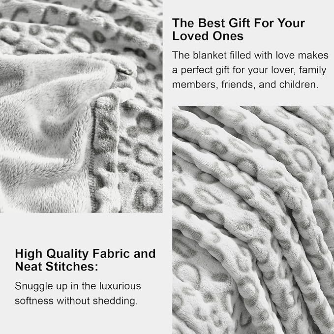 PLEASANT BOULEVARD | Leopard Throw Blanket Fleece, Premium Lightweight Cozy Warm Plush Microfiber Bedspread for Couch Sofa and Bed (Gray, King (108 x 90 inches))