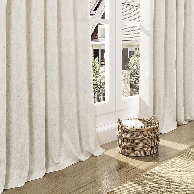 Extra Long Warm Beige Linen Curtains 120 Inch for Living Room 2 Panels Set Rod Pocket Back Tab Light Filtering Semi Sheer Linen Window Drapes Privacy High Ceiling Drapes for Farmhouse 52x120
