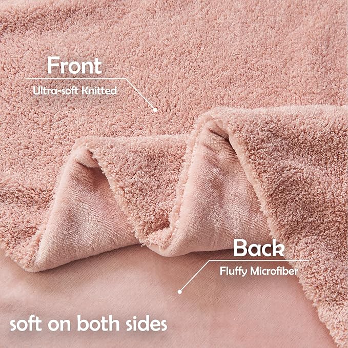 NEWCOSPLAY Knitted Throw Blanket for Couch Sofa Bed, Plush-Pink, 50"x60" | Super Soft Plush, Fuzzy Fluffy Microfiber, Lightweight Cozy Blanket for Room Decor, All Season Use