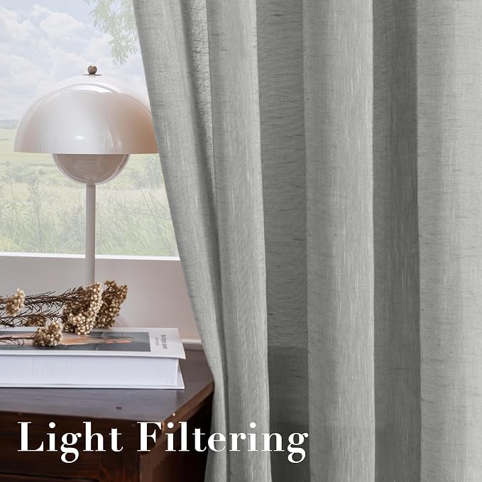 H.VERSAILTEX Ultimate Natural Effect Linen Semi-Sheer Curtains,Nickel Grommet Window Curtain Panels for Living Room/Bedroom(Set of 2)